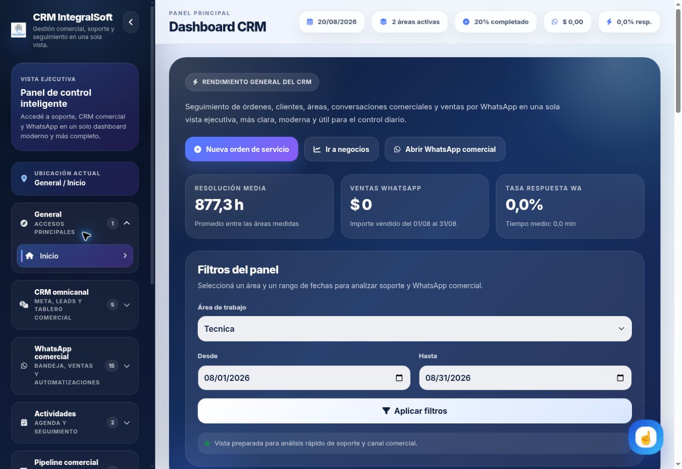 CRM y seguimiento de clientes en IntegralSoft